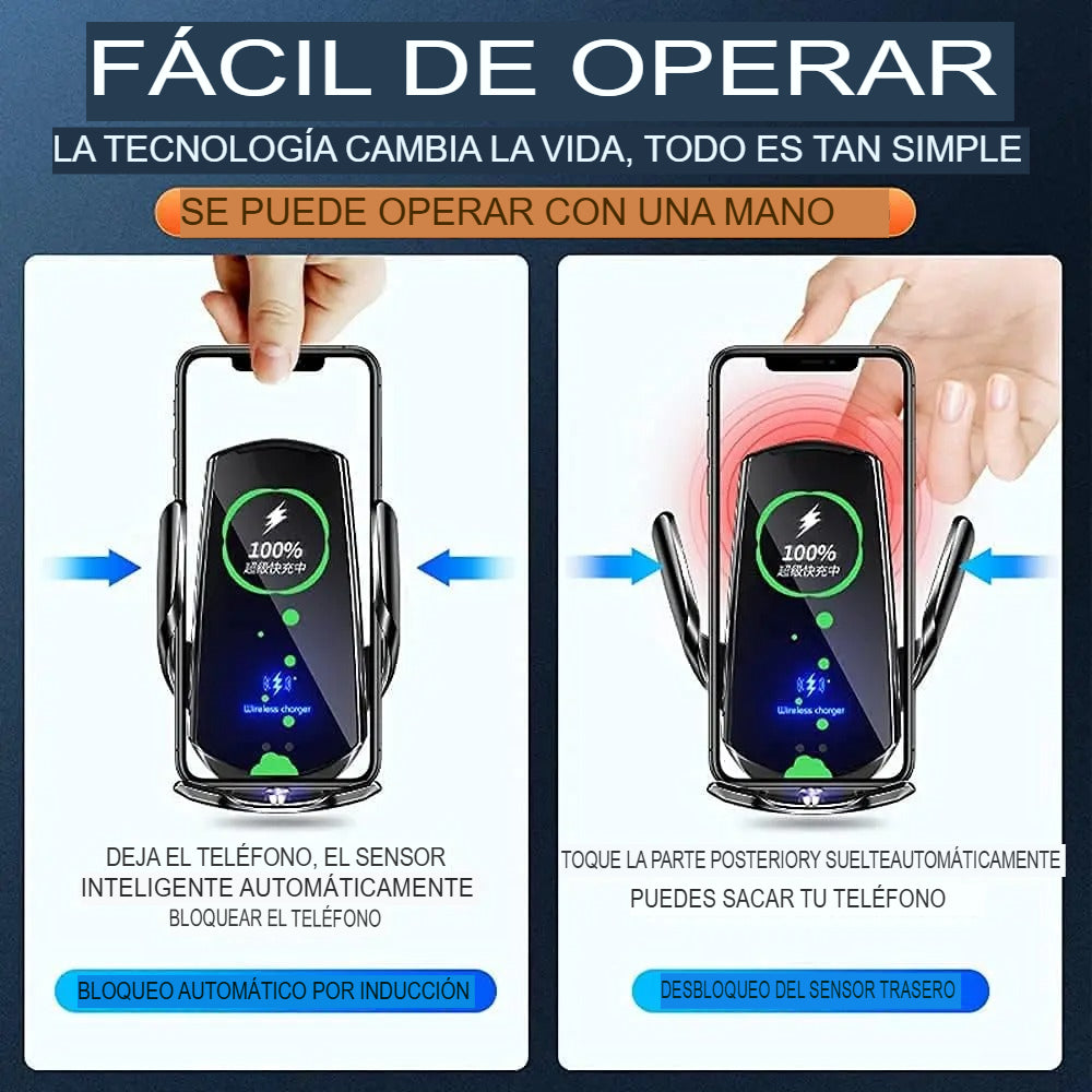 🚗Cargador de Móvil Inalámbrico Auto-Clamp para Coche | Carga Rápida 15W📱