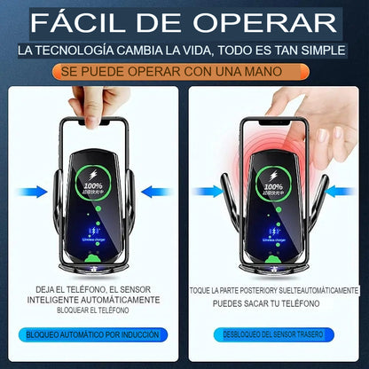 🚗Cargador de Móvil Inalámbrico Auto-Clamp para Coche | Carga Rápida 15W📱