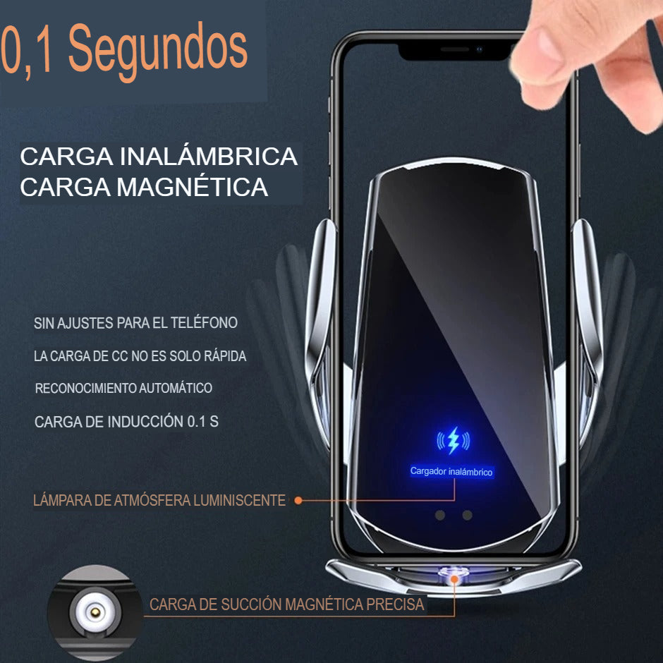 🚗Cargador de Móvil Inalámbrico Auto-Clamp para Coche | Carga Rápida 15W📱