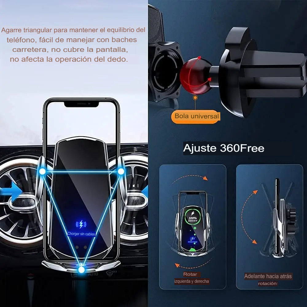 🚗Cargador de Móvil Inalámbrico Auto-Clamp para Coche | Carga Rápida 15W📱