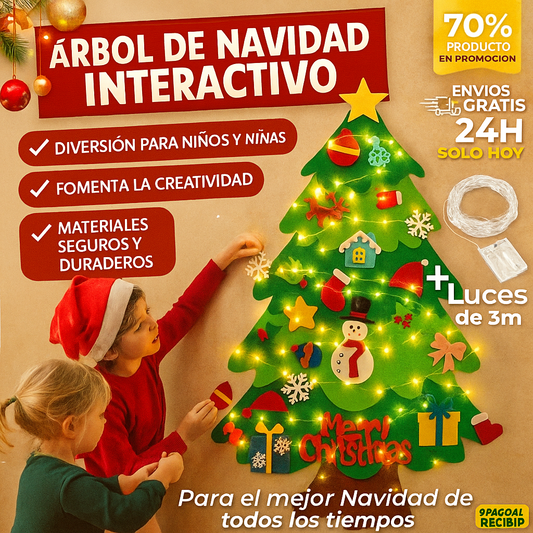 🎄 Árbol de Navidad de Fieltro Para Niños + ¡LUCES DE 3 METROS DE REGALO EXCLUSIVO SOLO HOY! 🔥