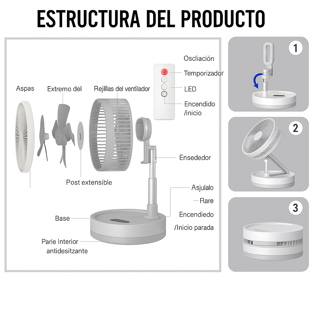 ❄️ ¡Adiós al Calor! Ventilador 3 en 1 Plegable y Recargable: ¡Frescor Intenso Portátil por Hasta 1 Día! ✅