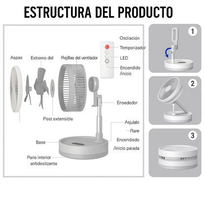 ❄️ ¡Adiós al Calor! Ventilador 3 en 1 Plegable y Recargable: ¡Frescor Intenso Portátil por Hasta 1 Día! ✅