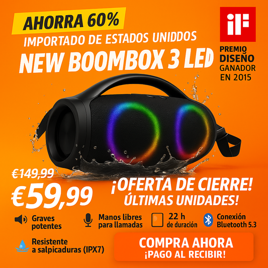 🔊 BOOMBOX 3 PRO – ¡POTENCIA EXTREMA, GRAVES BRUTALES Y 61% DE DESCUENTO + Spotify Premium Gratis! 🔥