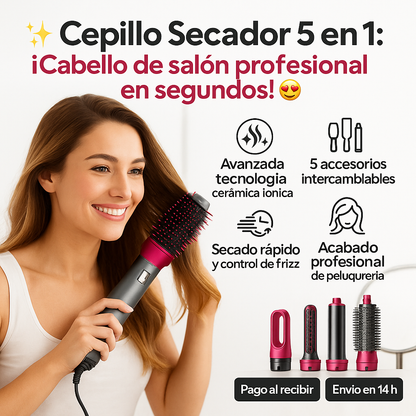 ✨ CEPILLO SECADOR 5 EN 1: ¡CABELLO DE SALÓN EN SEGUNDOS + REGALO SECRETO! 😍