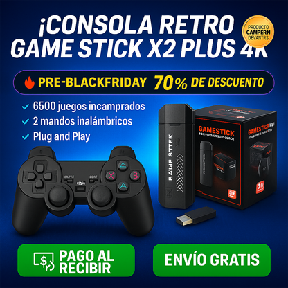 🔥 ¡PRE-BLACKFRIDAY! CONSOLA RETRO GAME STICK X2 PLUS 4K - 70% DE DESCUENTO + REGALO EXCLUSIVO 🎮
