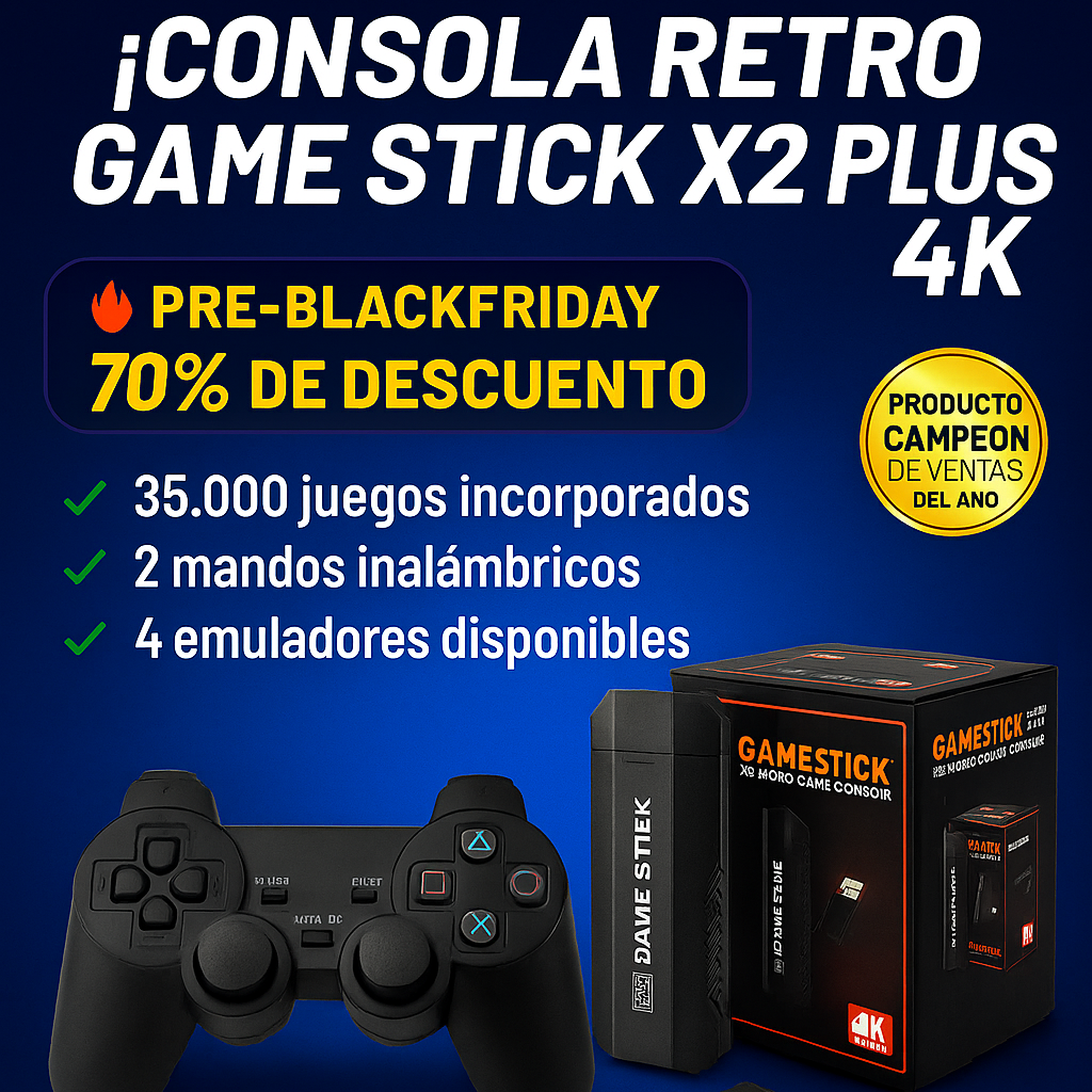 🔥 ¡PRE-BLACKFRIDAY! CONSOLA RETRO GAME STICK X2 PLUS 4K - 70% DE DESCUENTO + REGALO EXCLUSIVO 🎮