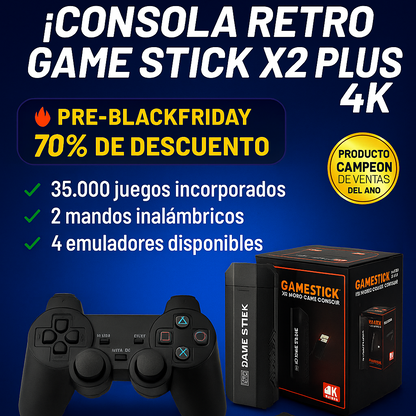 🔥 ¡PRE-BLACKFRIDAY! CONSOLA RETRO GAME STICK X2 PLUS 4K - 70% DE DESCUENTO + REGALO EXCLUSIVO 🎮