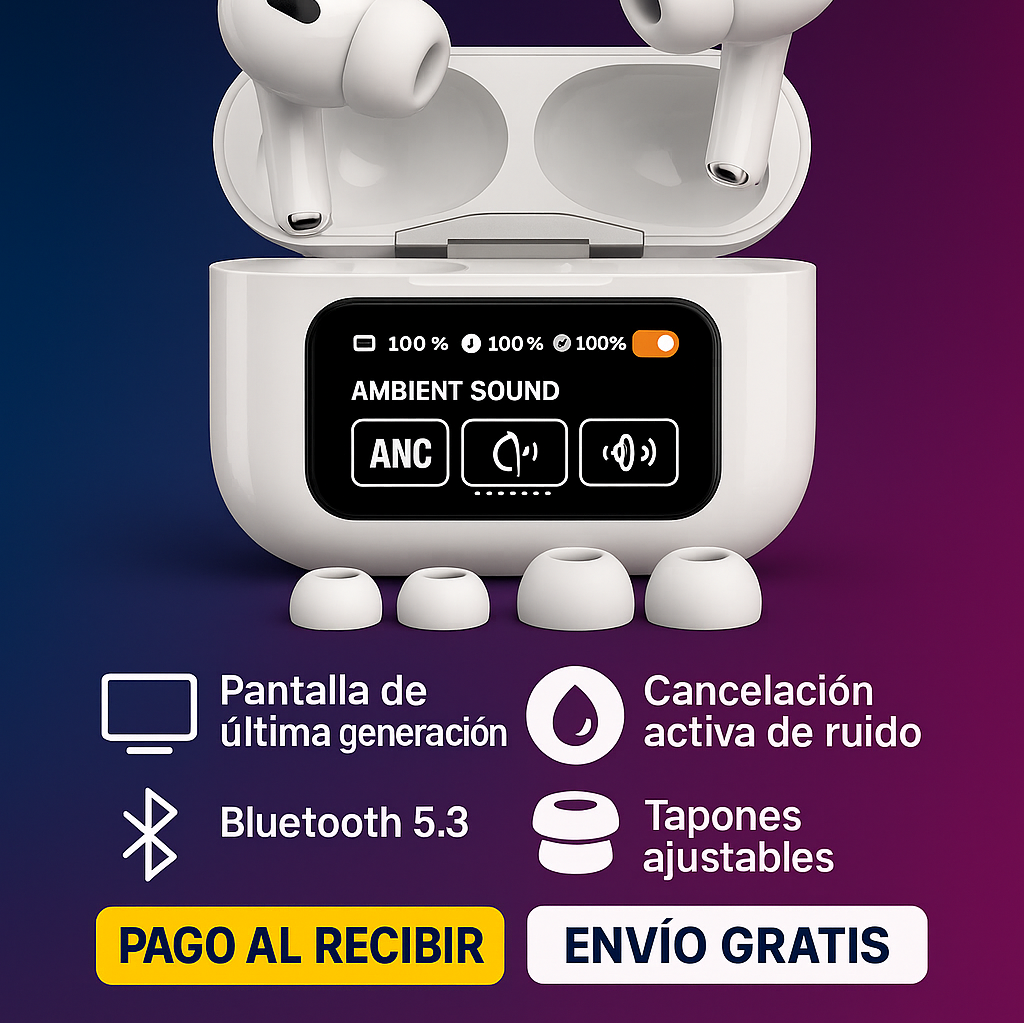 🔊 ¡AIRPODS PRO CON PANTALLA – SONIDO PREMIUM, CANCELACIÓN DE RUIDO Y 76% DE DESCUENTO + Spotify Premium Gratis! 🔥