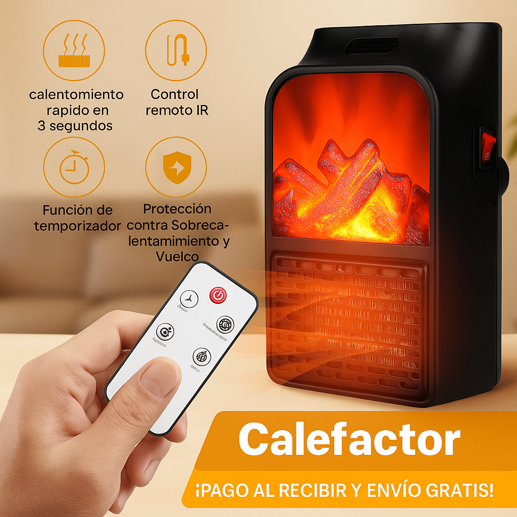 🔥 CALEFACTOR POTENTE 1000W™ – Calefactor portátil POTENTE efecto chimenea 1000 W ¡Adiós al frío congelante! 🪵