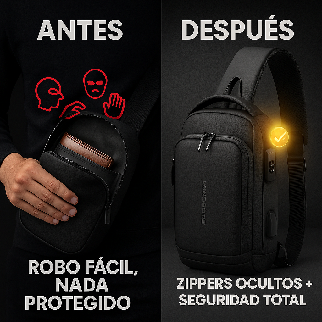 Bolso cruzado antirrobo negro - 70% SOLO HOY ¡APROVECHA AHORA!