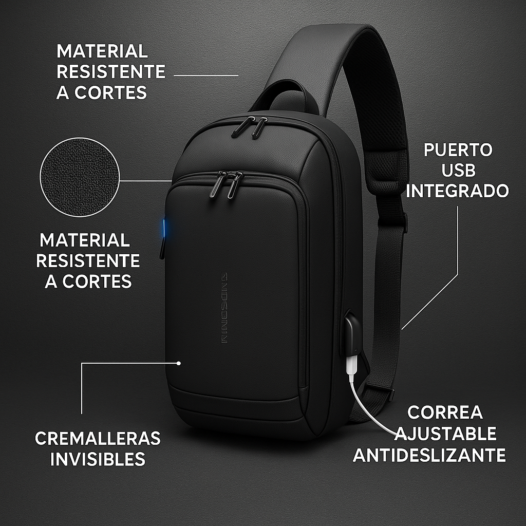 Bolso cruzado antirrobo negro - 70% SOLO HOY ¡APROVECHA AHORA!